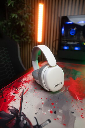 Marvo MONKA ECHO RS, sluchátka s mikrofonem, bílá, podsvícená, Tri-mode