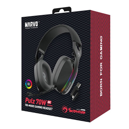 Marvo Pulz 70W, herní sluchátka, ovládání hlasitosti, černá, Tri-mode