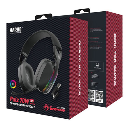 Marvo Pulz 70W, herní sluchátka, ovládání hlasitosti, černá, Tri-mode