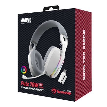 Marvo Pulz 70W, herní sluchátka, ovládání hlasitosti, bílá, Tri-mode