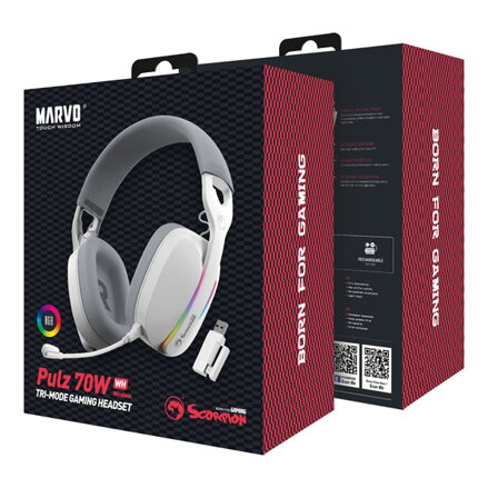 Marvo Pulz 70W, herní sluchátka, ovládání hlasitosti, bílá, Tri-mode
