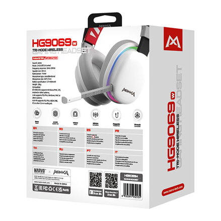 Marvo MONKA HG9069W, sluchátka s mikrofonem, bílá, podsvícená, Tri-mode