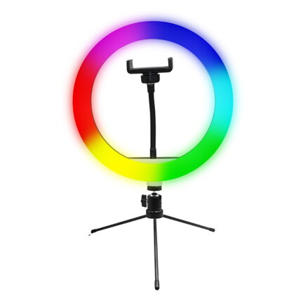 Kruhové světlo Powerton 10", RGB LED, malé, nastavení barev a svítivosti, držák telefonu a tripod