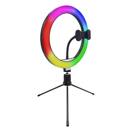 Kruhové světlo Powerton 10", RGB LED, malé, nastavení barev a svítivosti, držák telefonu a tripod