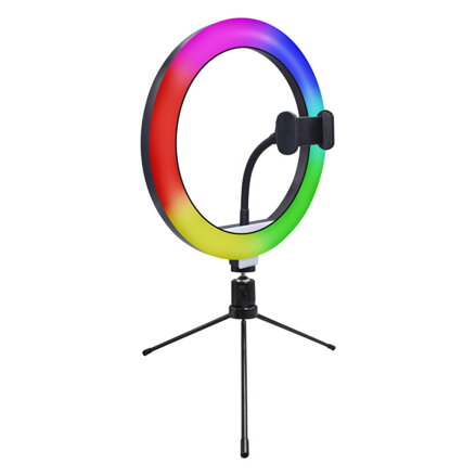 Kruhové světlo Powerton 10", RGB LED, malé, nastavení barev a svítivosti, držák telefonu a tripod