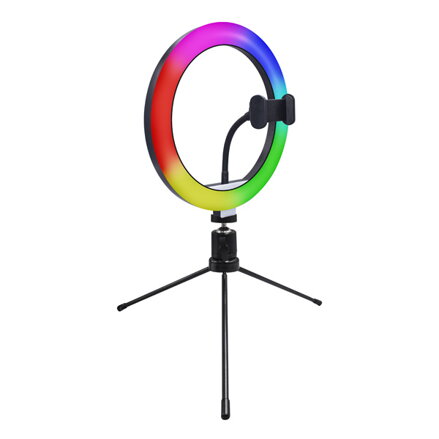 Kruhové světlo Powerton 10", RGB LED, malé, nastavení barev a svítivosti, držák telefonu a tripod