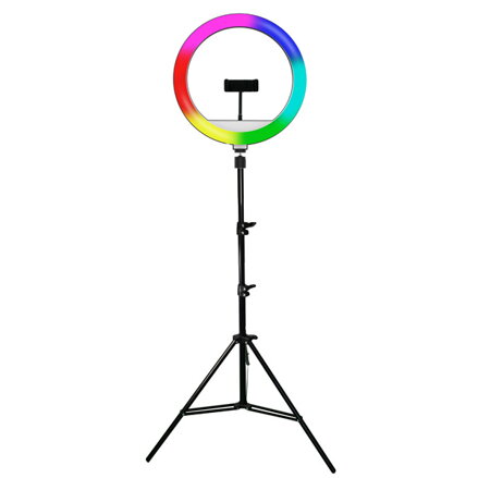 Kruhové světlo Powerton 13", RGB LED, velké, nastavení barev a svítivosti, držák telefonu a stativ