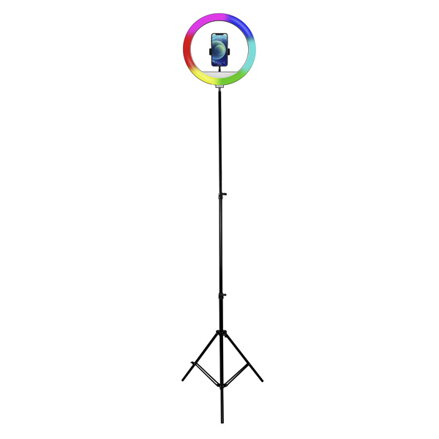 Kruhové světlo Powerton 13", RGB LED, velké, nastavení barev a svítivosti, držák telefonu a stativ