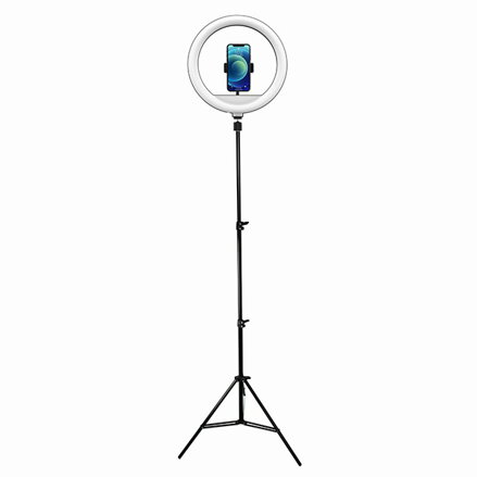 Kruhové světlo Powerton 13", bílá LED, velké, nastavení teploty a svítivosti, držák telefonu a stativ, poškozený obal typ B