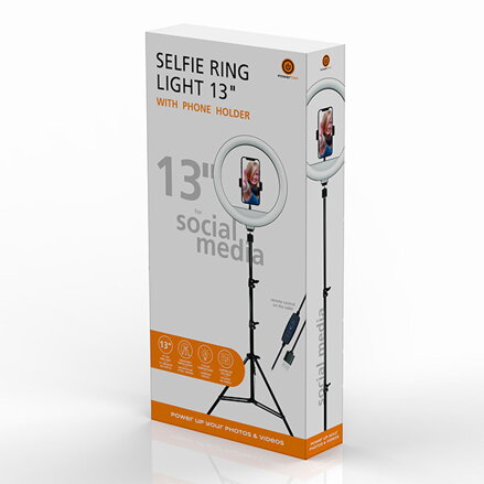 Kruhové světlo Powerton 13", bílá LED, velké, nastavení teploty a svítivosti, držák telefonu a stativ, poškozený obal typ B