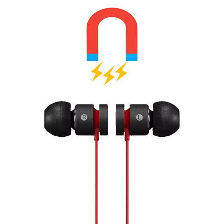 Powerton bezdrátová bluetooth sluchátka W2, s magnetickým uchycením, mikrofon, ovládání hlasitosti, černo-červená, sportovní typ b