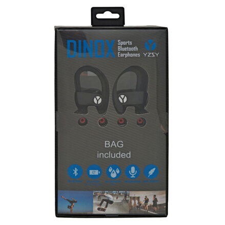 YZSY DINOX Sports & Outdoor, sluchátka s mikrofonem, ovládání hlasitosti, černá, bluetooth