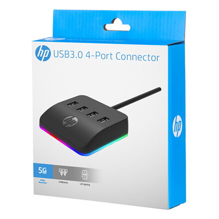 USB (3.0) hub 4-port, DHC-CT120, černý, Hewlett-Packard, 4x USB 3.0, podsvícený