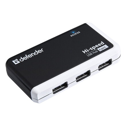 USB (2.0) hub 4-port, Quadro Infix, černo-šedá, Defender, LED indikátor, kompaktní