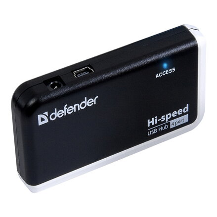 USB (2.0) hub 4-port, Quadro Infix, černo-šedá, Defender, LED indikátor, kompaktní