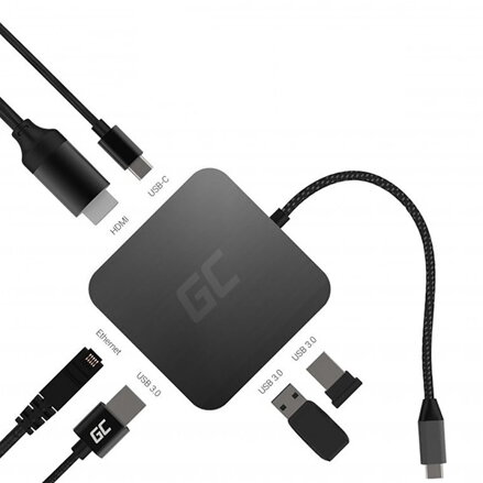 USB-C (3.0) hub 7-port, AK-61, šedý, Green Cell