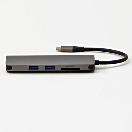 USB (3.1), USB typ C dokovací stanice 7-port, Multi, šedý, All New, USB C (PD), 2x USB 3.0, TF, SD, HDMI, RJ45