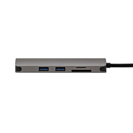 USB (3.1), USB typ C dokovací stanice 7-port, Multi, šedý, All New, USB C (PD), 2x USB 3.0, TF, SD, HDMI, RJ45