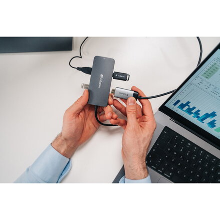 USB (3.2) hub 5-port, 32150, šedá, délka kabelu 15cm, Verbatim, 1x USB C, 2x USB A, 1x HDMI
