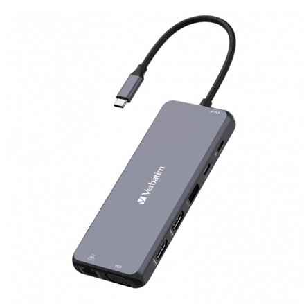 USB (3.2) hub 14-port, 32154, šedý, délka kabelu 15cm, Verbatim, 2x USB C, 5x USB A, 2x HDMI, čtečka SD/micro SD