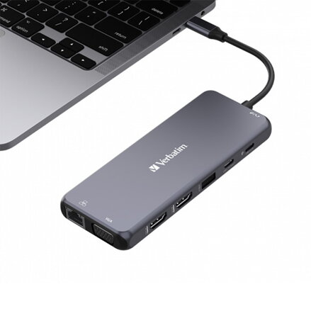 USB (3.2) hub 14-port, 32154, šedý, délka kabelu 15cm, Verbatim, 2x USB C, 5x USB A, 2x HDMI, čtečka SD/micro SD