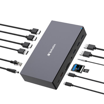Dokovací stanice Verbatim, USB-C Pro, 17-port, HDMI, RJ45, microSD, USB-A 3.2, šedá