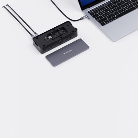 Dokovací stanice Verbatim, USB-C Pro, 15-port, 2x HDMI, RJ45, microSD, USB-A 3.1, USB-C 3.1, šedá