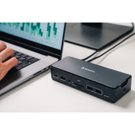 Dokovací stanice Verbatim, USB-C Pro, 15-port, 2x HDMI, RJ45, microSD, USB-A 3.1, USB-C 3.1, šedá