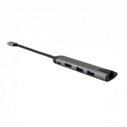 USB (3.1) hub 5-port, 49141, šedá, délka kabelu 15cm, Verbatim, adaptér USB C na USB C, 1x USB A, HDMI, ETHERNET