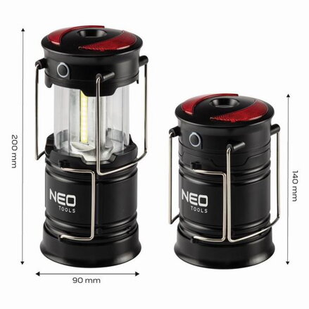 LED kempingové světlo 3v1, 3xAA, hliník, černá, 200lm, 3 druhy svícení