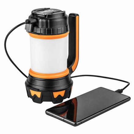 LED kempingové světlo 3v1, 1x1200 mAh, hliník, černá, 800lm, 4 druhy svícení, powerbanka, usb nabíjení
