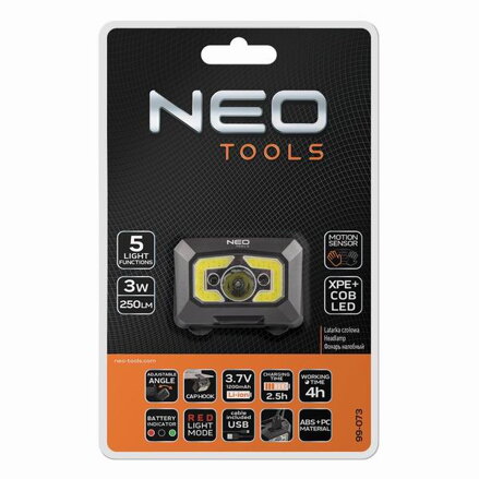 Čelovka nabíjecí, USB 250 lm COB LED se senzorem pohybu