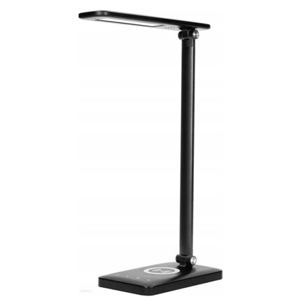 Virone kancelářská lampa Isiyo, hliník+ABS, černá, 390lm, 3 druhy svícení, IP20, bezdrátová nabíječka