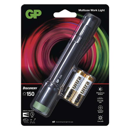 LED svítilna, 2xAA, kovová, černá, 150lm, C33
