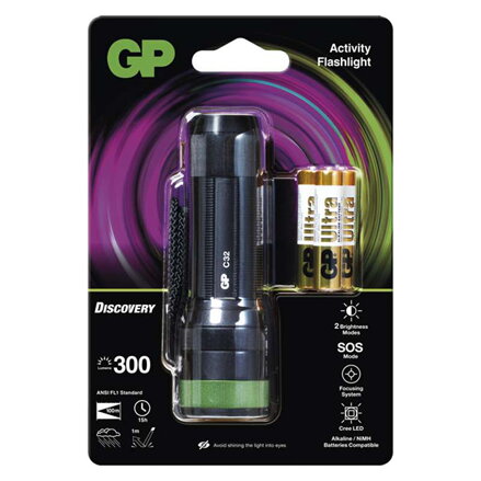 LED svítilna, 3xAAA, kovová, černá, 300lm, C32