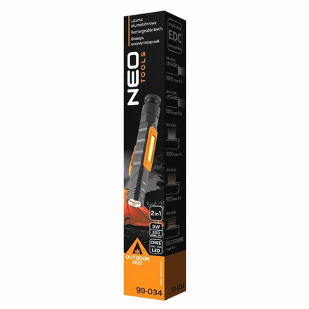 Dobíjecí svítilna, 1xLED, 1x2000 mAh, černá, 300lm, 70m, IP20, 5 funkcí, výkon 3 W