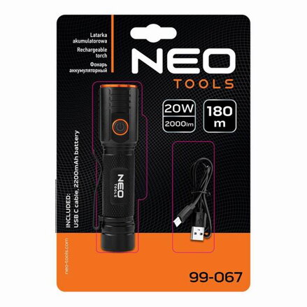 Nabíjecí svítilna, 1xLED, 1x2200 mAh, černá, 20W, 2000 lumenů, výdrž 4 hodiny