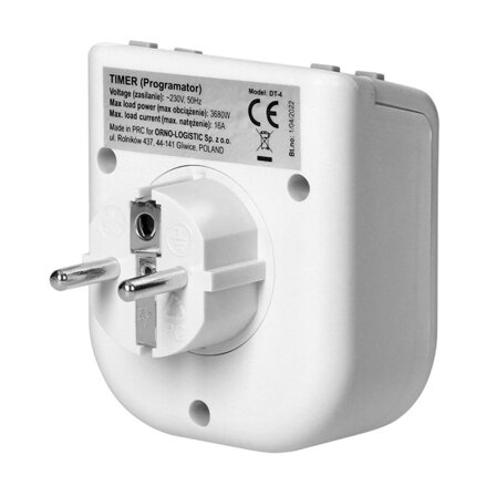 Zásuvka s elektronickým časovačem 230V, 50Hz, 3680W, bílá, Virone, IP20, Horní LCD displej, 16 časových programů, baterie