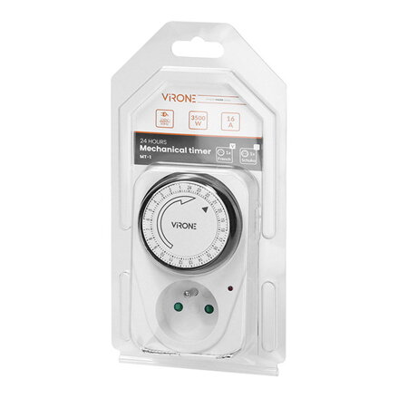 Zásuvka s mechanickým 24h časovačem 230V, 50Hz, MAX.3500W, bílá, Virone, IP20, časovač