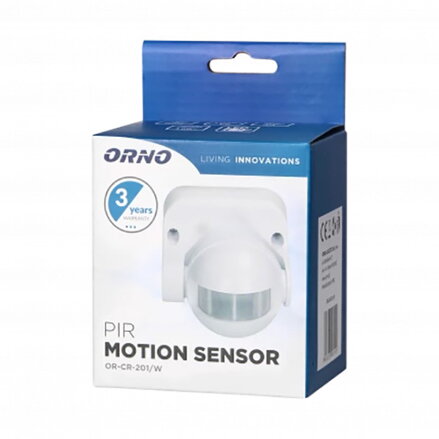 PIR motion sensor 230V 50Hz, do 12m, MAX.1200W, bílá, ORNO, 180°, IP44, infračervený