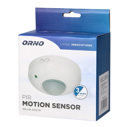 Passive infrared sensor 230V 50Hz, do 12m, MAX.1200W, bílá, ORNO, 20, 360°, IP20, infračervený