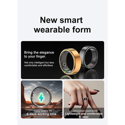 Smart RING černý, měření tlaku, srdeč. tepu, monitoring spánku, 8", Powerton