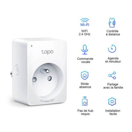 Chytrá zásuvka Tapo P100 220-240 V 50/60 Hz, dle dosahu WiFi, MAX.2990W, bílá, TP-LINK, dálkové ovládání, časovač, ovládání hlasem