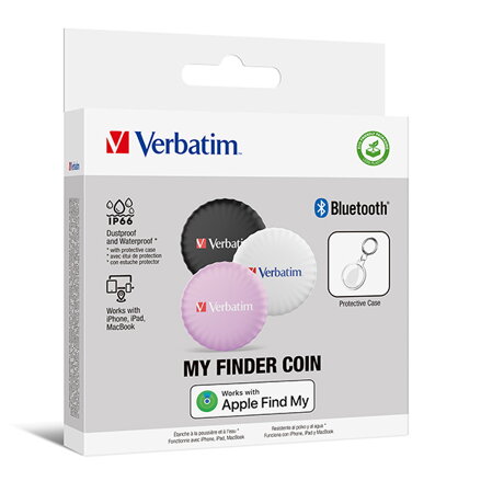 Lokátor Bluetooth My Finder Coin černý, bílý a růžový, 32135, Verbatim