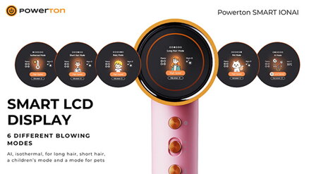 Powerton SMART IONAI Plazmový fén na vlasy s ionizací a AI, černý