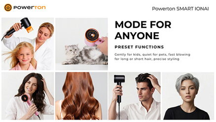 Powerton SMART IONAI Plazmový fén na vlasy s ionizací a AI, růžový