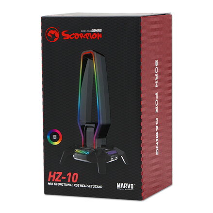 Marvo Podsvícený stojan na sluchátka KOBE 30, 3x USB 2.0 HUB, černý