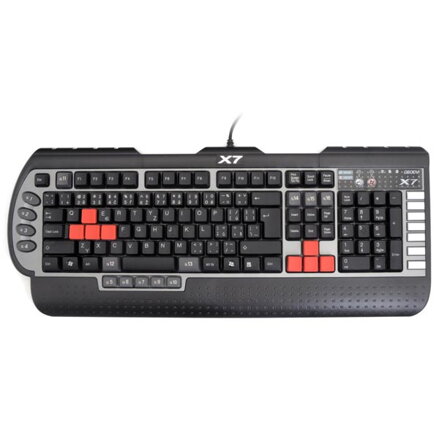 A4Tech G800V, Klávesnice CZ, herní, voděodolná typ drátová (USB), černá