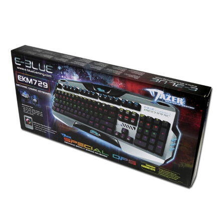E-BLUE Mazer Mechanical 729, Klávesnice US, herní, podsvícená s modrým spínačem typ drátová (USB), černá, mechanická