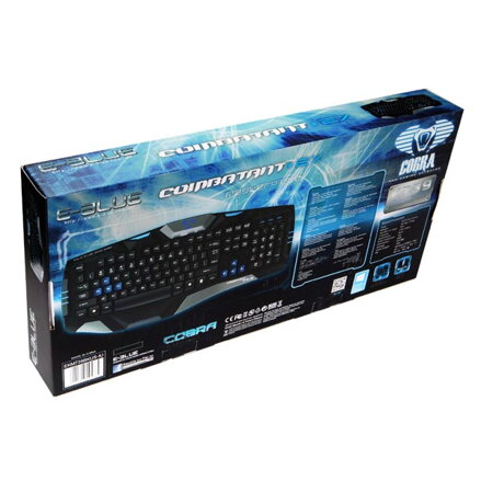 E-BLUE Combatant- EX, Klávesnice US, herní, podsvícené okraje, odolná proti polití typ drátová (USB), černá